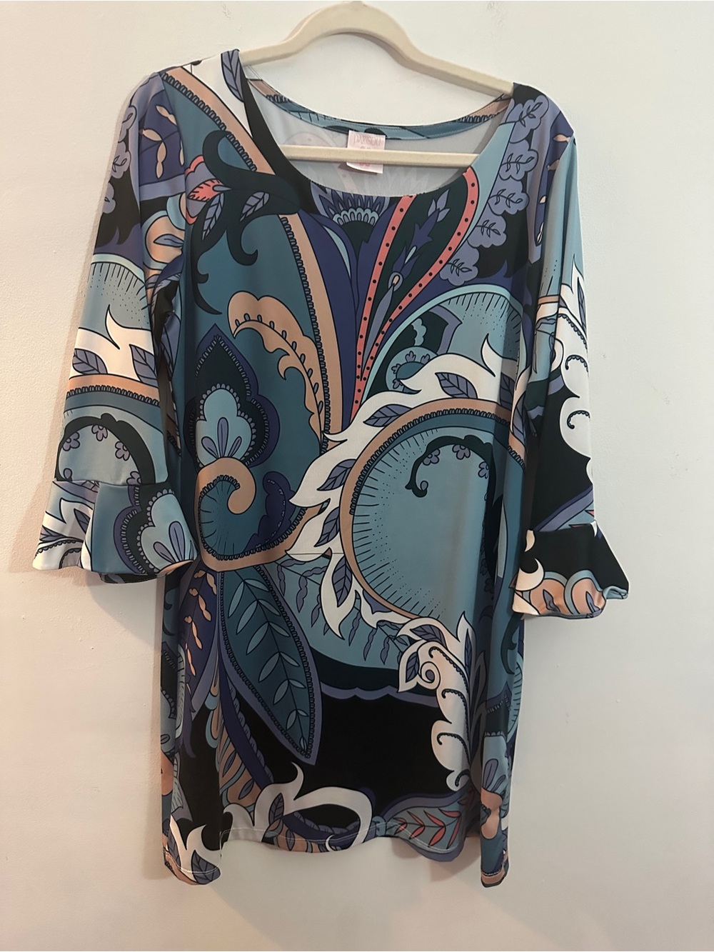 Parisou Teal Navy Paisley Scoop Neck Tunic